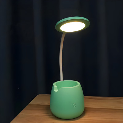 WISHKEY 3-in-1 LED Touch Control Desk Lamp with Phone Stand, Pen Holder, 3 Light Modes Study Lamp(12 cm, Green)