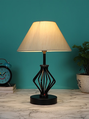 Devansh Off-White Cotton Table Lamp With Iron Base Table Lamp(37.4 cm, White, Beige)