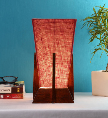 Devansh Pyramid Pink Jute Shade Lamp With Wood Base For Decoration Table Lamp(30.48 cm, Pink)
