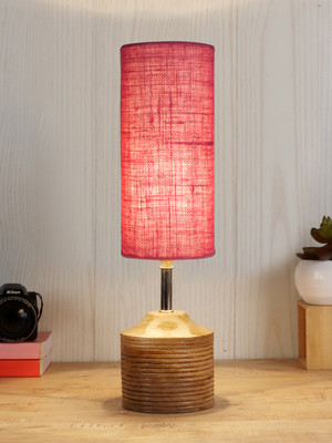 Devansh Wood Table Lamp With Pink Jute Shade For Bedroom, Living Room Table Lamp(43.18 cm, Pink)