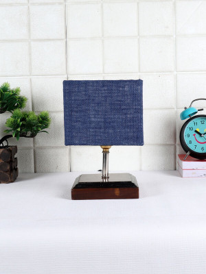 Devansh Square Wood table lamp with Blue Jute Shade Night Lamp(30 cm, Blue)