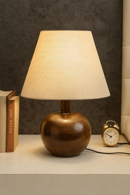 LUZINAM HOUSE Wooden Table Lamp with Rustic Round Base Table Lamp(35 cm, Jute Shade)