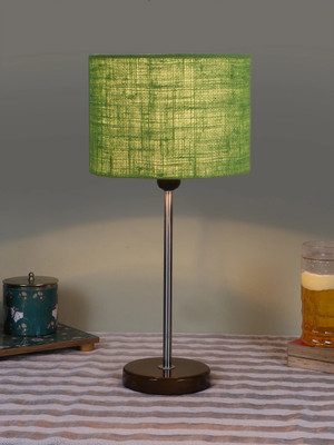 Devansh Drum Green Jute Shade With Steel And Brown Wood Base Table Lamp(42.5 cm, Green)