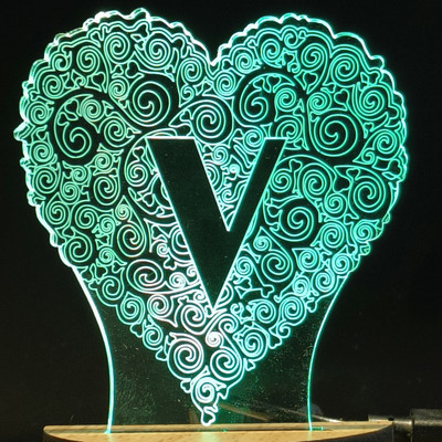 TURK ALPHABET V Acrylic USB 3D Illusion RGB 7 Colour Changing LED Wooden Night Lamp(10 cm, USB0149-ALPHABET V)