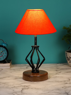 Devansh Orange Cotton Table Lamp With Wood & Iron Base Table Lamp(37.4 cm, Orange)