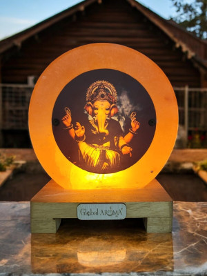 GLOBAL AROMA Himalayan Rock Salt Lamp with Ganesha Printed Design Table Lamp(21 cm, Orange)