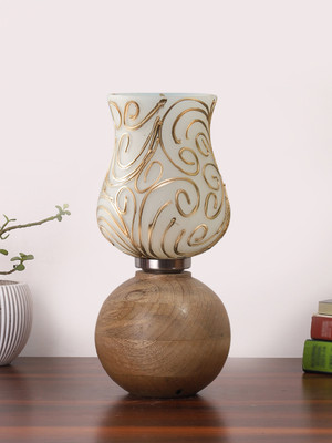 Devansh New Design Glass table lamp with wooden base Table Lamp(30 cm, Multicolor)
