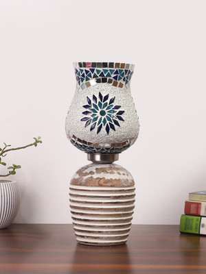 Devansh New Design Glass table lamp with wooden base Table Lamp(30 cm, Multicolor)