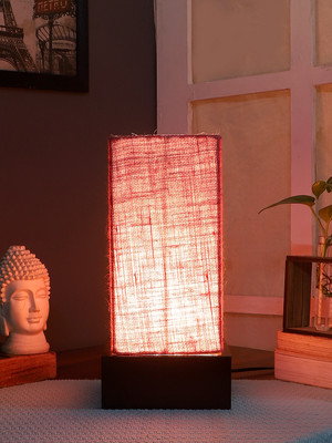 Devansh Pink Jute Table Lamp With Wood Brown Base For Bedroom, Living Room Table Lamp(29.9 cm, Pink)