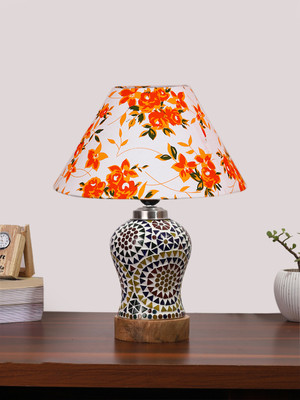 Devansh Conical Multi Cotton Shade Lamp With Wood & Mosaic Glass Base For Decoration Table Lamp(36.83 cm, Multicolor)