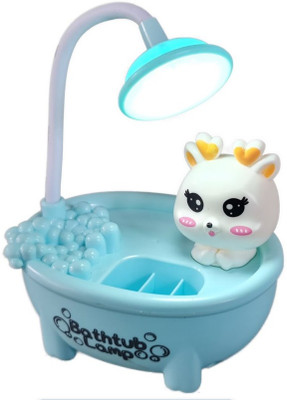 wholestar LAMP - 3 IN 1 BATHTUB TABLE LAMP - RECHARGEABLE LAMP WITH Pen Holder & Sharpener Table Lamp(21 cm, Blue)