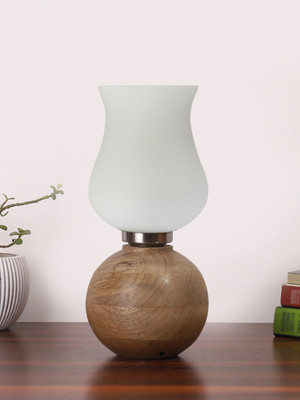 Devansh WHITE FLASS TABLE LAMP WITH WOODEN BASE Table Lamp(30 cm, White)