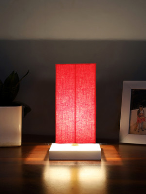 Devansh Square Red Cotton Table Lamp With White Wood Base Table Lamp(31.75 cm, Red)