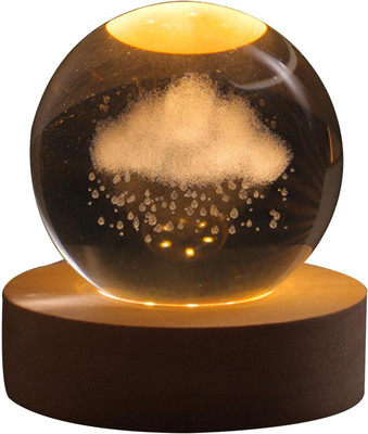 carempire 3D Crystal Ball Rain Cloud Galaxy Night Light with Wooden Base Table Lamp(8 cm, Rain Cloud)