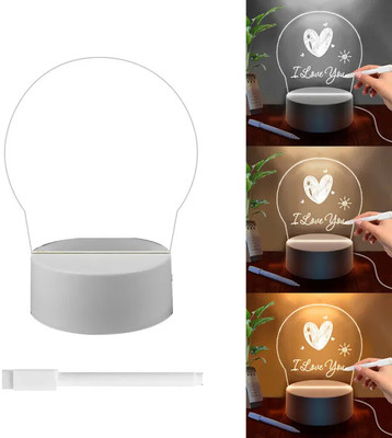 Seven Square Round 3D Night Light Acrylic Dry Erase Reusable Message Board with 3 Color Modes Table Lamp(15 cm, White)