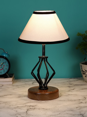 Devansh Multicolor Cotton Table Lamp With Wood & Iron Base Table Lamp(37.4 cm, White, Black)