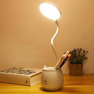FOKRIM DC5V 4W LEDs Table Desk Reading Lamp Sensitive Touching Control with Pen Holder Study Lamp(40 cm, White)