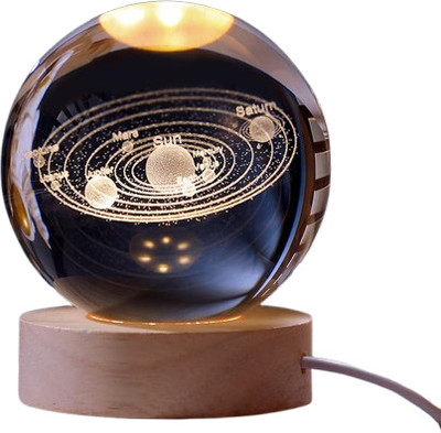 vedvit 3D Glass Ball Night LED Lamp with Woodern Base 3D Galaxy Crystal Ball Night Lamp(7.5 cm, Transparent)