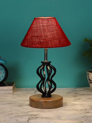 Devansh Maroon Jute Table Lamp With Wood & Iron Base Table Lamp(37.4 cm, Maroon)