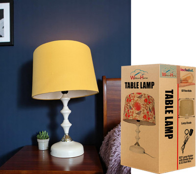 WolkomHome White 3 Layer Table Lamp with E27 Base, 5.5 Ft Wire & Sunset YellowShade Table Lamp(38 cm, White Metal Handicraft)