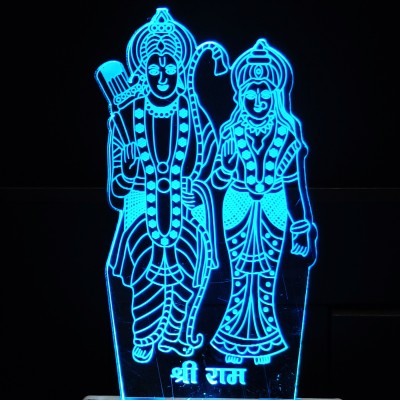 Gadgets World SHREE RAM Acrylic 3D Illusion RGB 7 Colour Changing LED Plug n Play Night Lamp(7 cm, nSD0138-SHREE RAM)