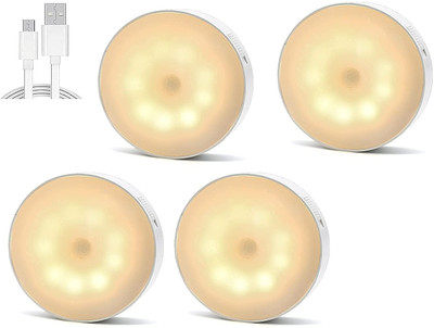 NAIRO Sensor Light with USB Charging Wireless LED Night Light pack of 4 Night Lamp(3.38 cm, White)