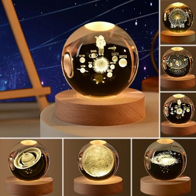 SHOPOGENIX 3D Planatery Crystal Ball Night Lamp,Solar System Crystal Ball Night Light Table Lamp(8 cm, Yellow)