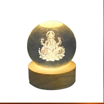 Everglow 3D Crystal Globe Lamp Creative Engraved Crystal Ball Night Light (GANESH)) Night Lamp(6 cm, Gold)