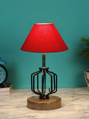 Devansh Red Cotton Table Lamp With Wood & Iron Base Table Lamp(37.4 cm, Red)