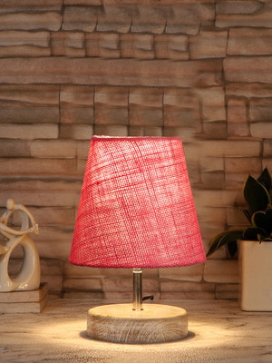 Devansh Pink Jute Round White Brushed Wood Table Lamp For Home, Office And Bedroom Table Lamp(20.8 cm, Pink)