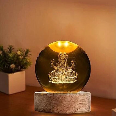 wynyc 3D Ganesh ji Crystal Ball Night Lamp, Crystal Ball Night Light with USB Night Lamp(8.4 cm, Yellow)