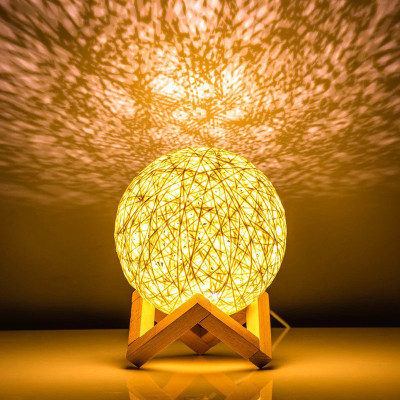 GTC Led Rattan Table Lamp USB Powered Bedside Light Creative Decorative Light Table Lamp(18.5 cm, Yellow)