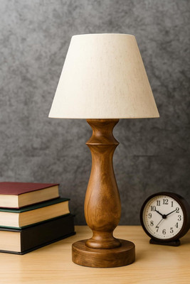 LUZINAM HOUSE Wooden Table Lamp with Classic Style Base and White Cotton Shade Table Lamp(46 cm, Linen Shade)