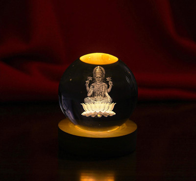 GenisysX 3D Lakshmi Ji Decorative Lamp Table Lamp(9 cm, Yellow)