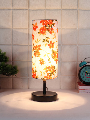 Devansh Wood Table Lamp With Multicolor Cotton Shade For Bedroom, Living Room Table Lamp(35.56 cm, White, Orange)