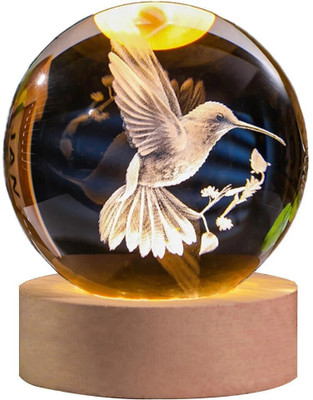 Sergio Hummingbird 3D Crystal Ball Night Light with USB Wooden Base Table Lamp(6 cm, Yellow)