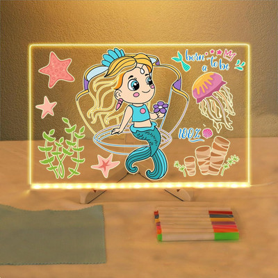 ZODZE 3d Acrylic LED Message Board, LED Writing Board With Pen Glowing Board 30 x 20cm Table Lamp(30 cm, Transparent)