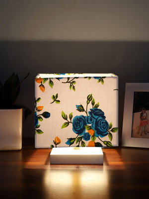 Devansh Square Multicolor Cotton Table Lamp With White Wood Base Table Lamp(18.28 cm, White, Blue)