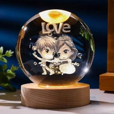 Lavidi LED 3D Crystal Ball Love Couple Design | Perfect Gift & Home Décor Piece Decorative Showpiece  -  6 cm(Glass, Clear)
