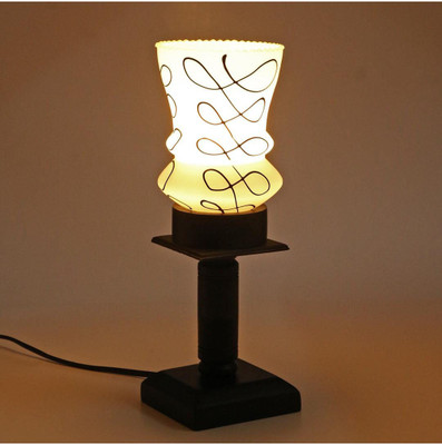 Somil Stylish Home Decorative Wood Table Lamp With Hand Decorative Glass Shade Table Lamp(22 cm, Black, White)