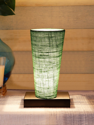 Devansh Green Jute Lamp With Square Black Wood Base Table Lamp(11 cm, Green)