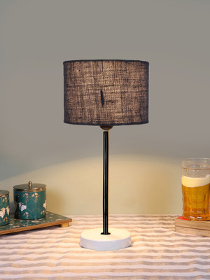 Devansh Drum Blue Jute Shade With Black Iron & White Wood Base For Decoration Table Lamp(42.545 cm, Blue)