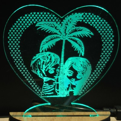 MF COUPLE HEART TREE Acrylic USB 3D Illusion RGB 7 Colour Changing LED Wooden Night Lamp(10 cm, USB0023-COUPLE HEART TREE)