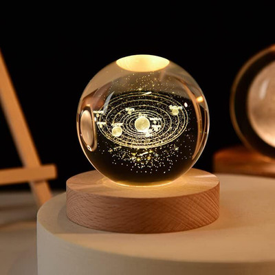 CLICKIFY 3D Solar System Crystal Ball Night Light Glass Ball Night Lamp with Wood Base Night Lamp(6 cm, Multicolor)