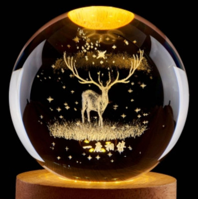 ENTRYZONE 3D Galaxy Deer Crystal Ball Night Lamp Night Light Led Glass BallUSB Night Lamp Night Lamp(8 cm, Gold)