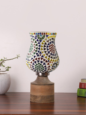 Devansh multicolor glass lamp with wooden base Table Lamp(30 cm, Multicolor)