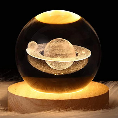SHOPOGENIX 3D Saturn Crystal Ball Night Lamp,Crystal Ball Night Light,USB Cable Night Lamp(7 cm, Yellow, Clear)
