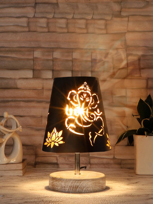 Devansh Ganesha Metal Etching Table Lamp With White Brush Wood Round Base Lamp For Home Table Lamp(20.8 cm, Black)