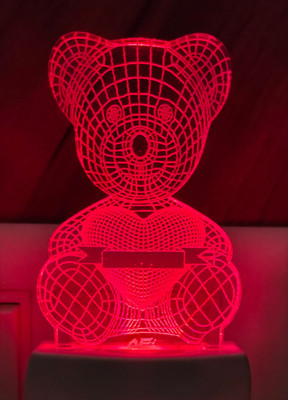 Omniverse Teddy Bear 3D Illusion Night Lamp with 7 Color Changing Table Lamp Night Lamp(12 cm, White)