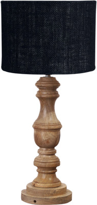 Devansh Black Jute table lamp with Wood Natural base (7X17.5 inches) Table Lamp(44 cm, Black)